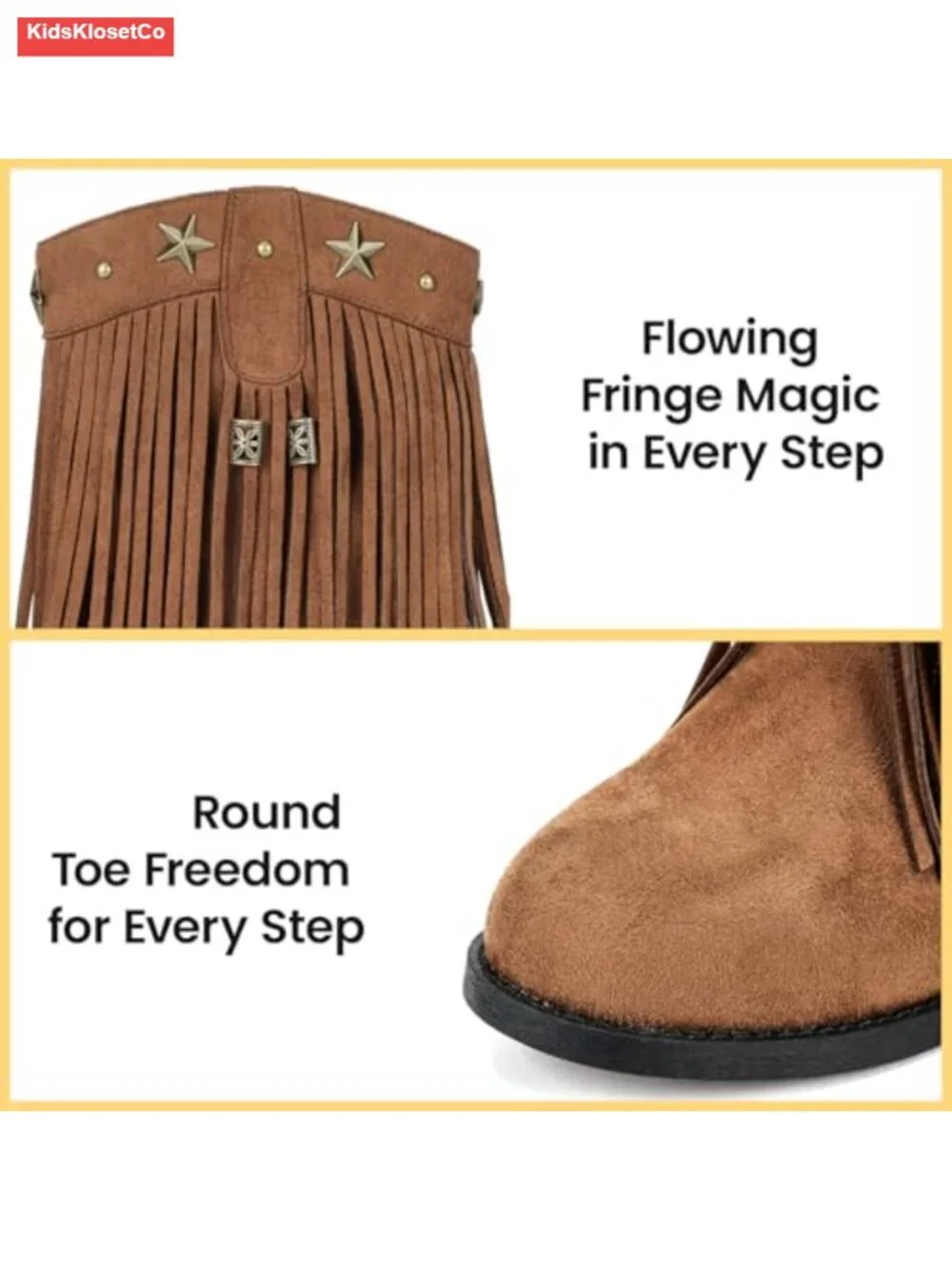 Girls Faux Suede Cowgirl Boots with Fringe & Side Zipper Western